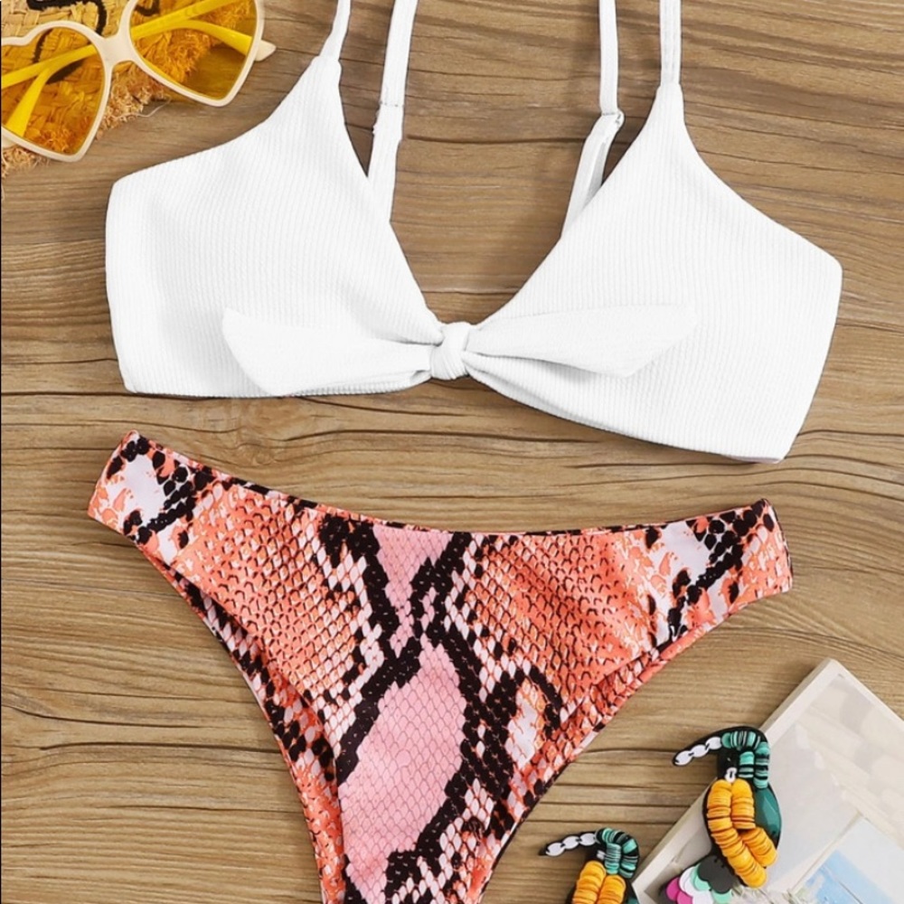 Rib-knit top with snakeskin bikini set ON HOLD